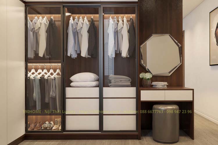 Tủ quần áo cửa lùa cánh kính S90-TAK002