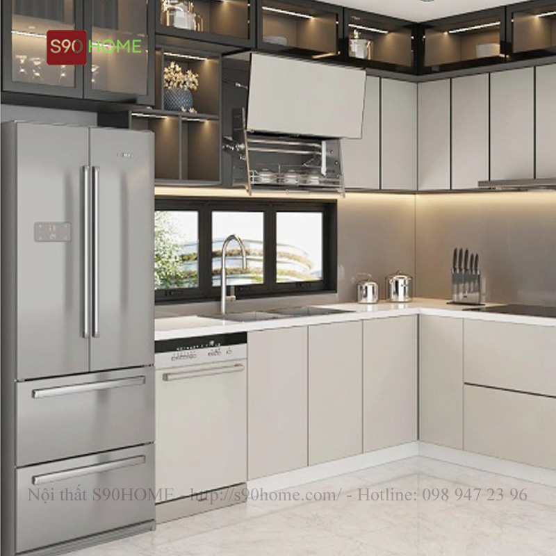 Tủ bếp inox cánh kính cao cấp S90-TBK020