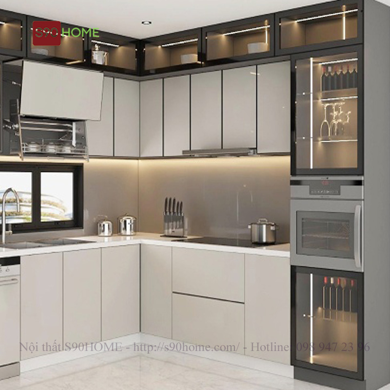 Tủ bếp inox cánh kính 