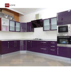 Tủ bếp Acrylic chữ L màu tím S90-TBA003