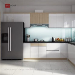 Tủ bếp Acrylic chữ L màu trắng S90-TBA010