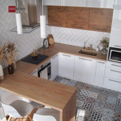 Tủ bếp Acrylic chữ L kết hợp bán đảo S90-TBA011