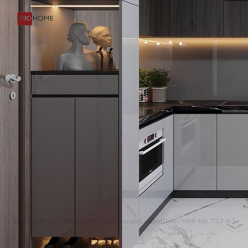 Tủ bếp Acrylic chữ L ông thuỷ ở chèm S90-TBA019 10 Tủ bếp Acrylic chữ L ông thuỷ