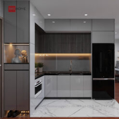 Tủ bếp Acrylic chữ L ông thuỷ ở chèm S90-TBA019 3 Tu bep acrylic s90home 082