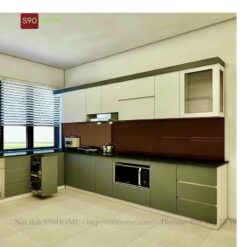 Tủ bếp laminate chữ L màu đơn sắc S90-LA009