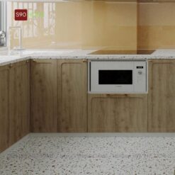 Tủ bếp laminate chữ L màu vân gỗ S90-LA013