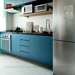 Tủ bếp MDF chống ẩm màu xanh S90-MDF016