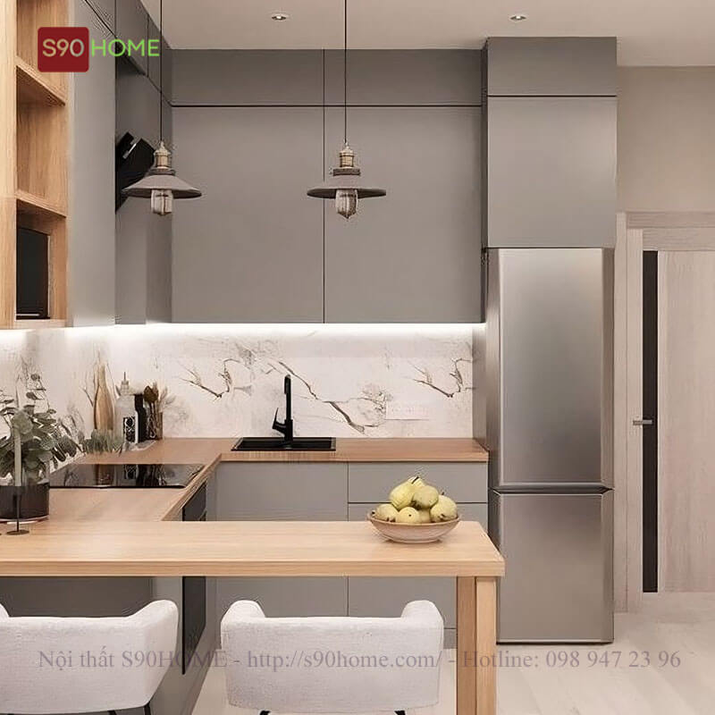 Tủ bếp gỗ công nghiệp phủ Melamine S90-ML009