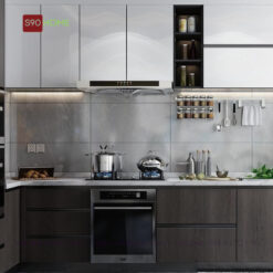 Tủ bếp veneer óc chó bác lan hà đông S90-VN011
