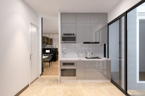 Tủ bếp gỗ công nghiệp MDF sử dụng được cả thiết kế hiện đại