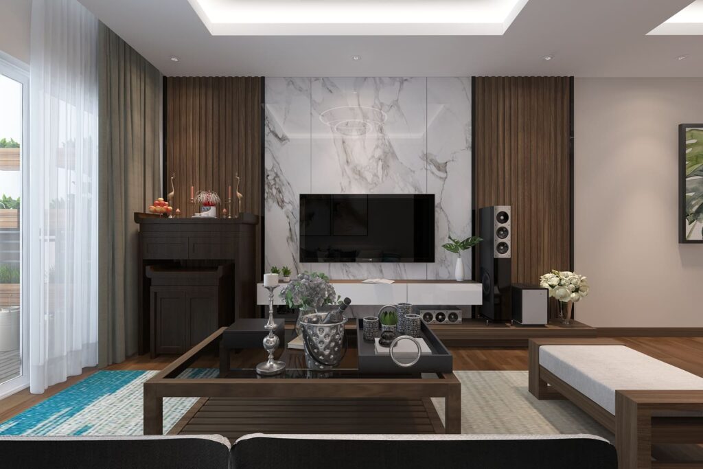 Không gian ấm cũng với vách ốp trang chí