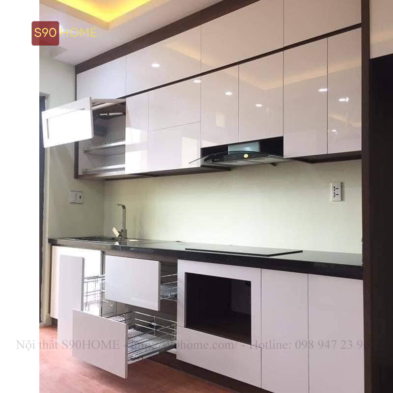Tủ bếp khung inox - cánh gỗ công nghiepj phủ melamine