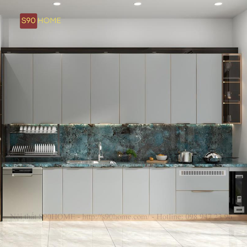 mẫu bếp chữ I inox của S90HOME đều được cắt CNC chính xác