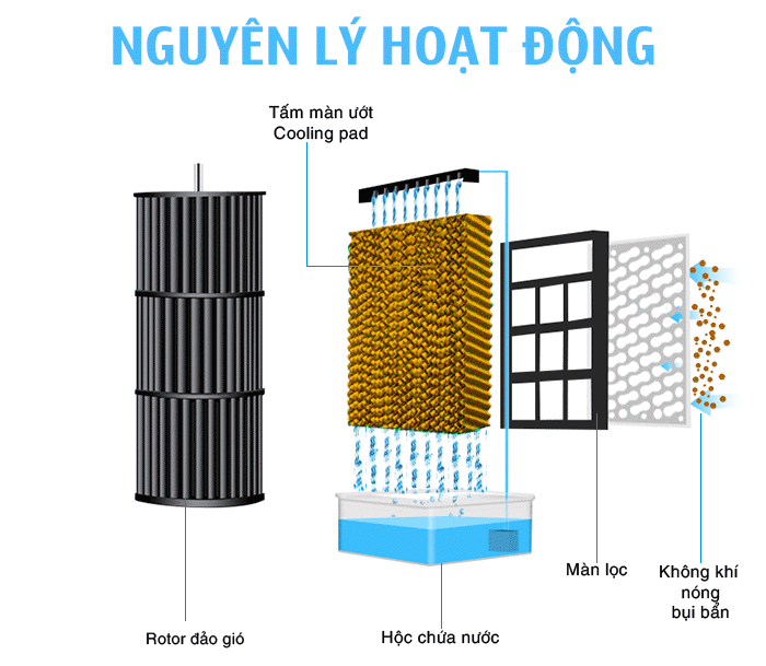 Nguyên Lý bay hơi nước tự nhiên (Evaporative Cooling) Nguyên Lý Hoạt Động Của Cooling Pad - cooling pad - Tấm làm mát nhà xưởng
