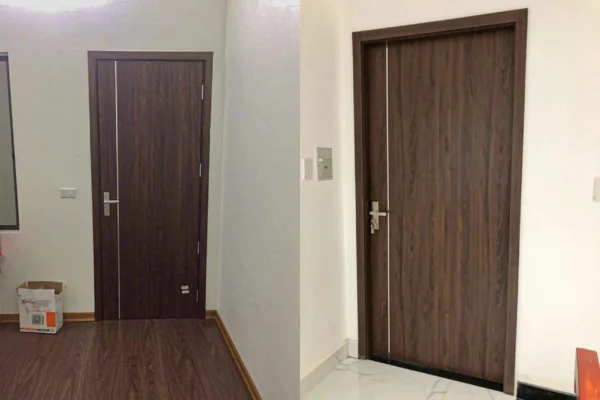 Cửa gỗ phòng ngủ hiện đại có chỉ nhôm Cửa gỗ phòng ngủ hiện đại có chỉ nhôm